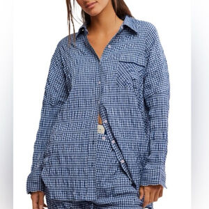 NWT FREE PEOPLE Cloud Ten Sleep Shirt Navy Combo Size L